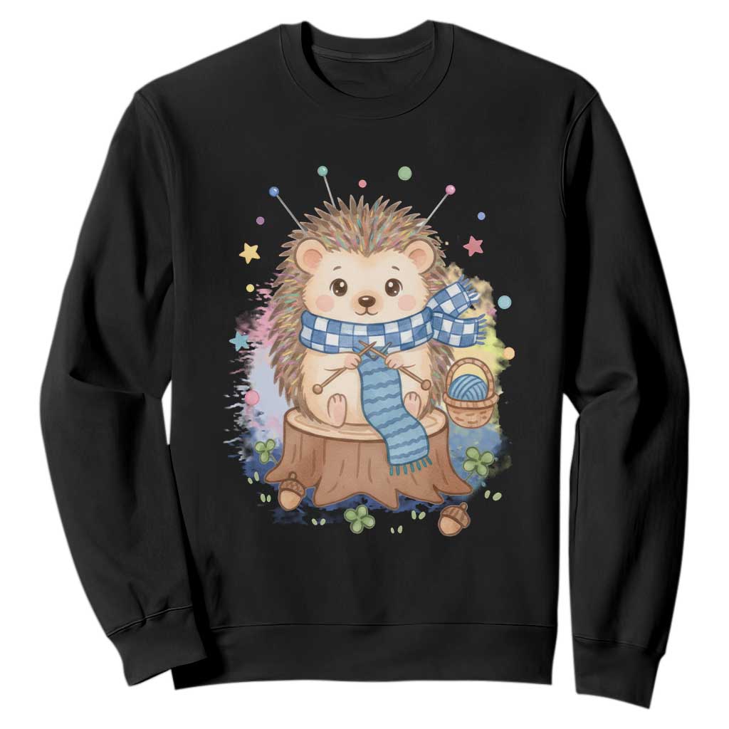 Cute Hedgehog Knitting Sweatshirt Gift For Crocheter TS12 Black Print Your Wear