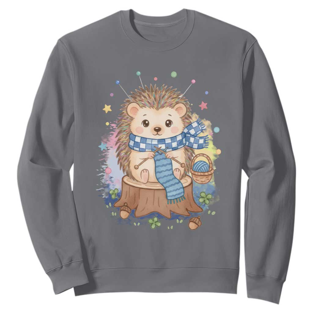 Cute Hedgehog Knitting Sweatshirt Gift For Crocheter TS12 Charcoal Print Your Wear