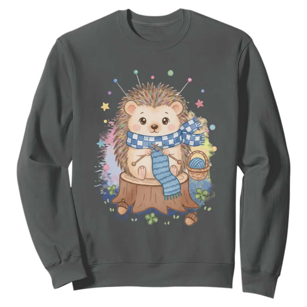 Cute Hedgehog Knitting Sweatshirt Gift For Crocheter TS12 Dark Heather Print Your Wear
