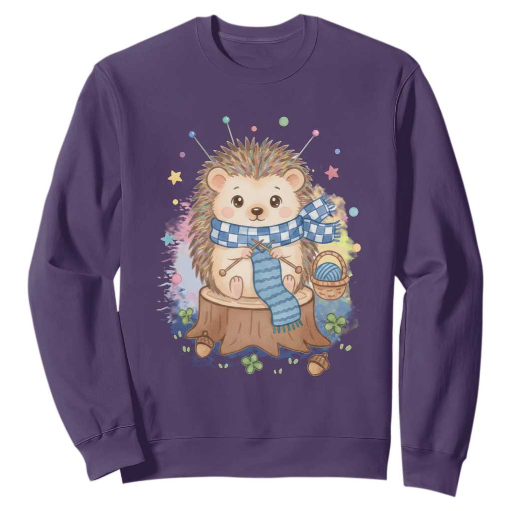 Cute Hedgehog Knitting Sweatshirt Gift For Crocheter TS12 Purple Print Your Wear