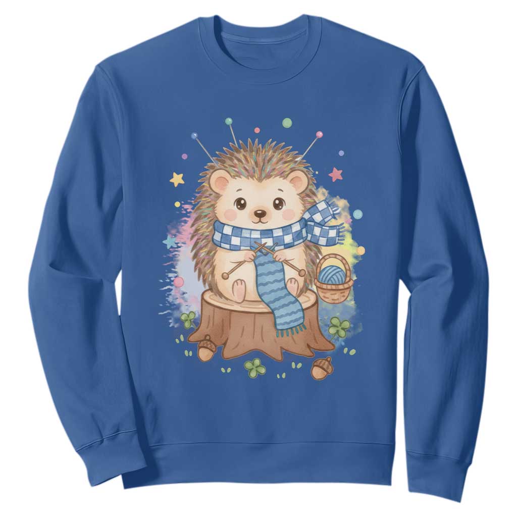 Cute Hedgehog Knitting Sweatshirt Gift For Crocheter TS12 Royal Blue Print Your Wear