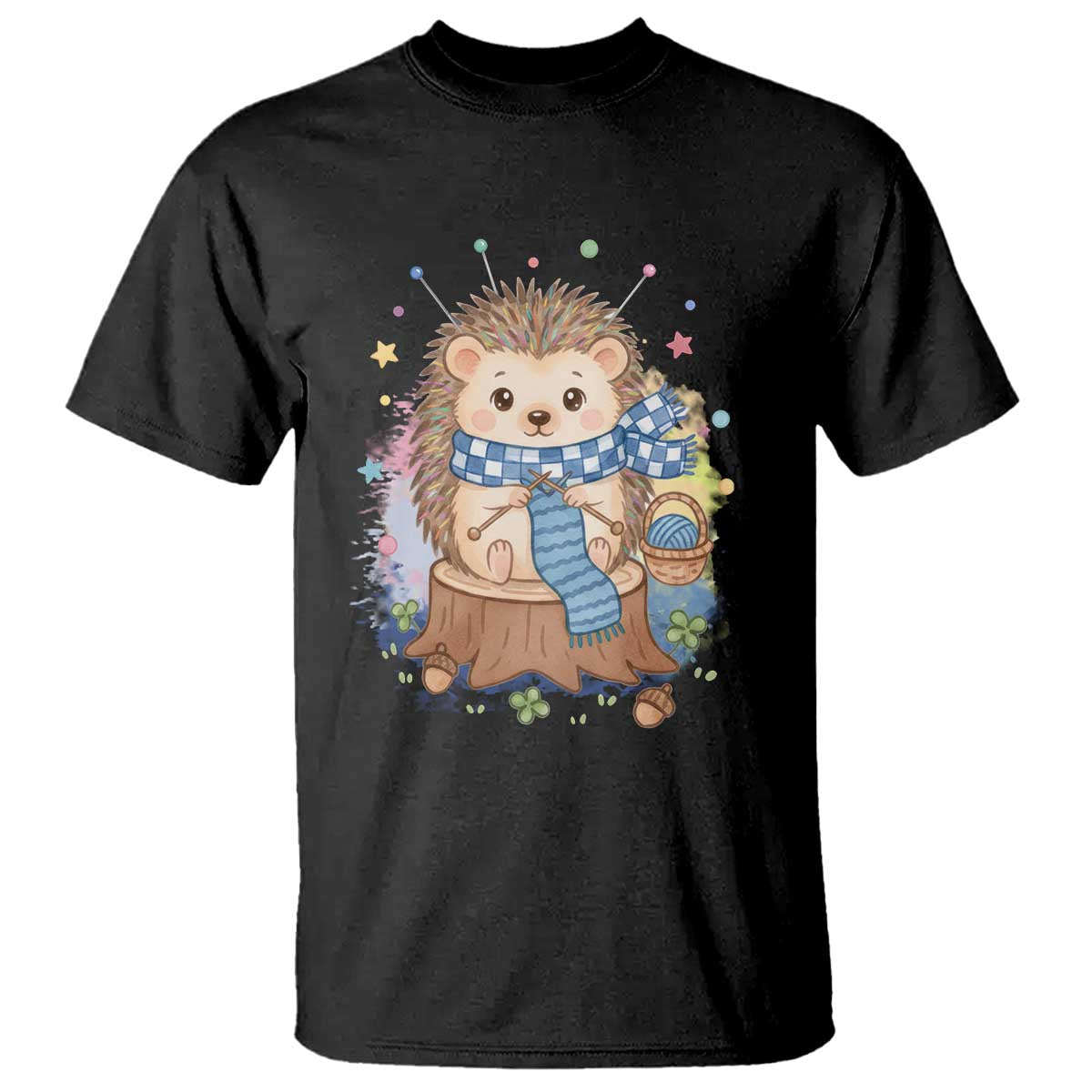 Cute Hedgehog Knitting T Shirt Gift For Crocheter TS12 Black Print Your Wear