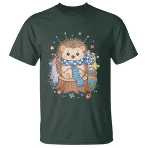 Cute Hedgehog Knitting T Shirt Gift For Crocheter TS12 Dark Forest Green Print Your Wear