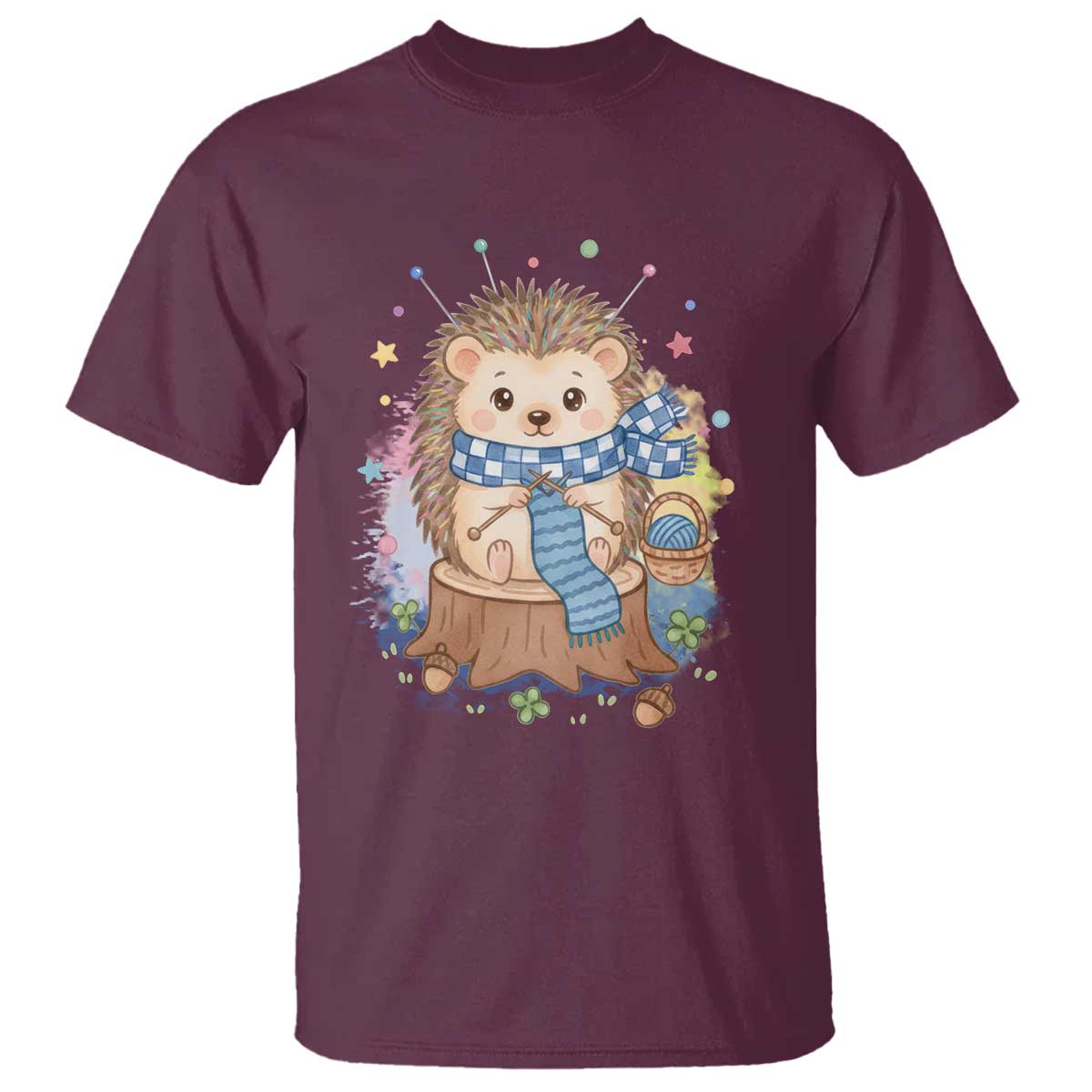 Cute Hedgehog Knitting T Shirt Gift For Crocheter TS12 Maroon Print Your Wear