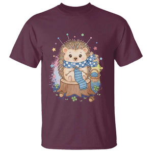 Cute Hedgehog Knitting T Shirt Gift For Crocheter - Print Your Wear