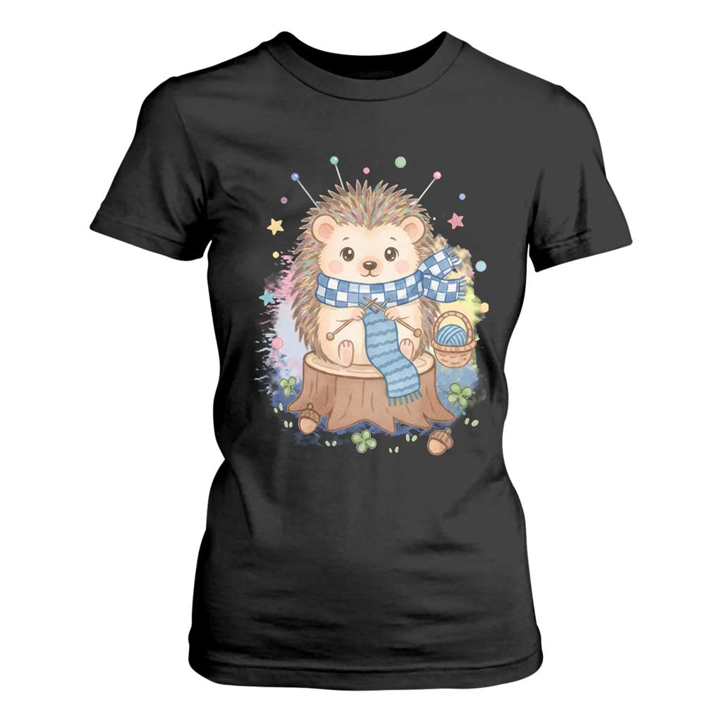 Cute Hedgehog Knitting T Shirt For Women Gift For Crocheter TS12 Black Print Your Wear