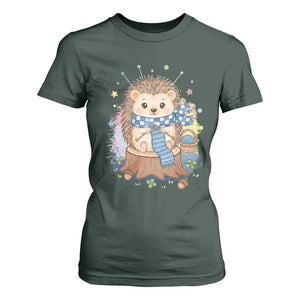 Cute Hedgehog Knitting T Shirt For Women Gift For Crocheter TS12 Dark Forest Green Print Your Wear