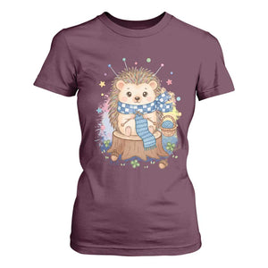 Cute Hedgehog Knitting T Shirt For Women Gift For Crocheter TS12 Maroon Print Your Wear