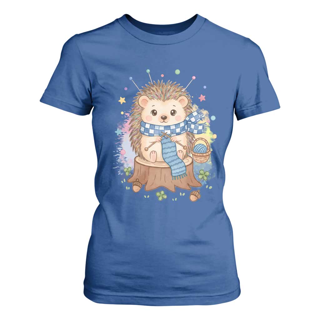 Cute Hedgehog Knitting T Shirt For Women Gift For Crocheter TS12 Royal Blue Print Your Wear