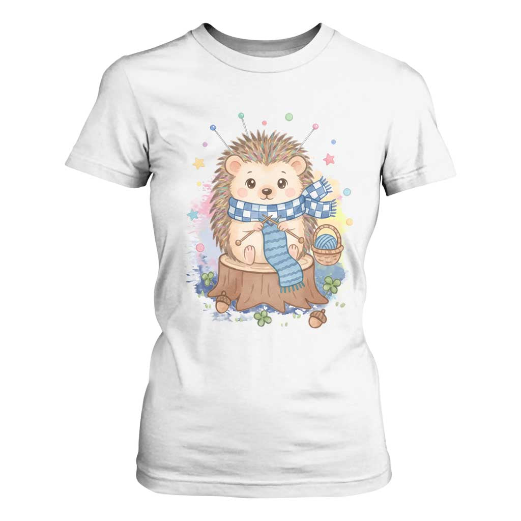 Cute Hedgehog Knitting T Shirt For Women Gift For Crocheter TS12 White Print Your Wear