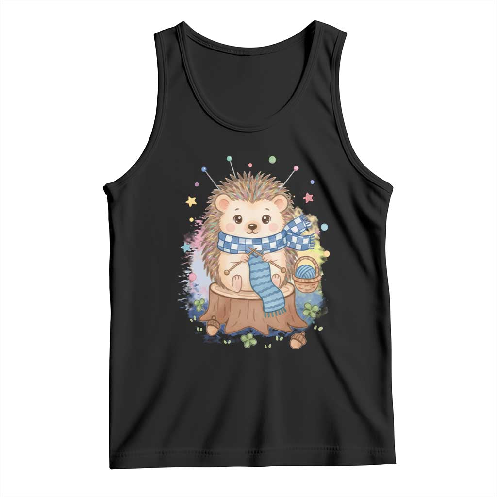 Cute Hedgehog Knitting Tank Top Gift For Crocheter TS12 Black Print Your Wear