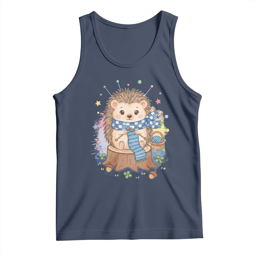 Cute Hedgehog Knitting Tank Top Gift For Crocheter TS12 Navy Print Your Wear