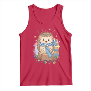 Cute Hedgehog Knitting Tank Top Gift For Crocheter TS12 Red Print Your Wear