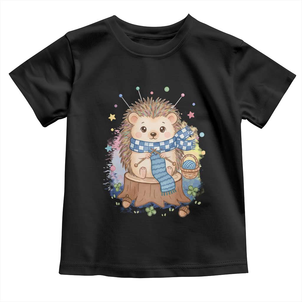 Cute Hedgehog Knitting Toddler T Shirt Gift For Crocheter TS12 Black Print Your Wear
