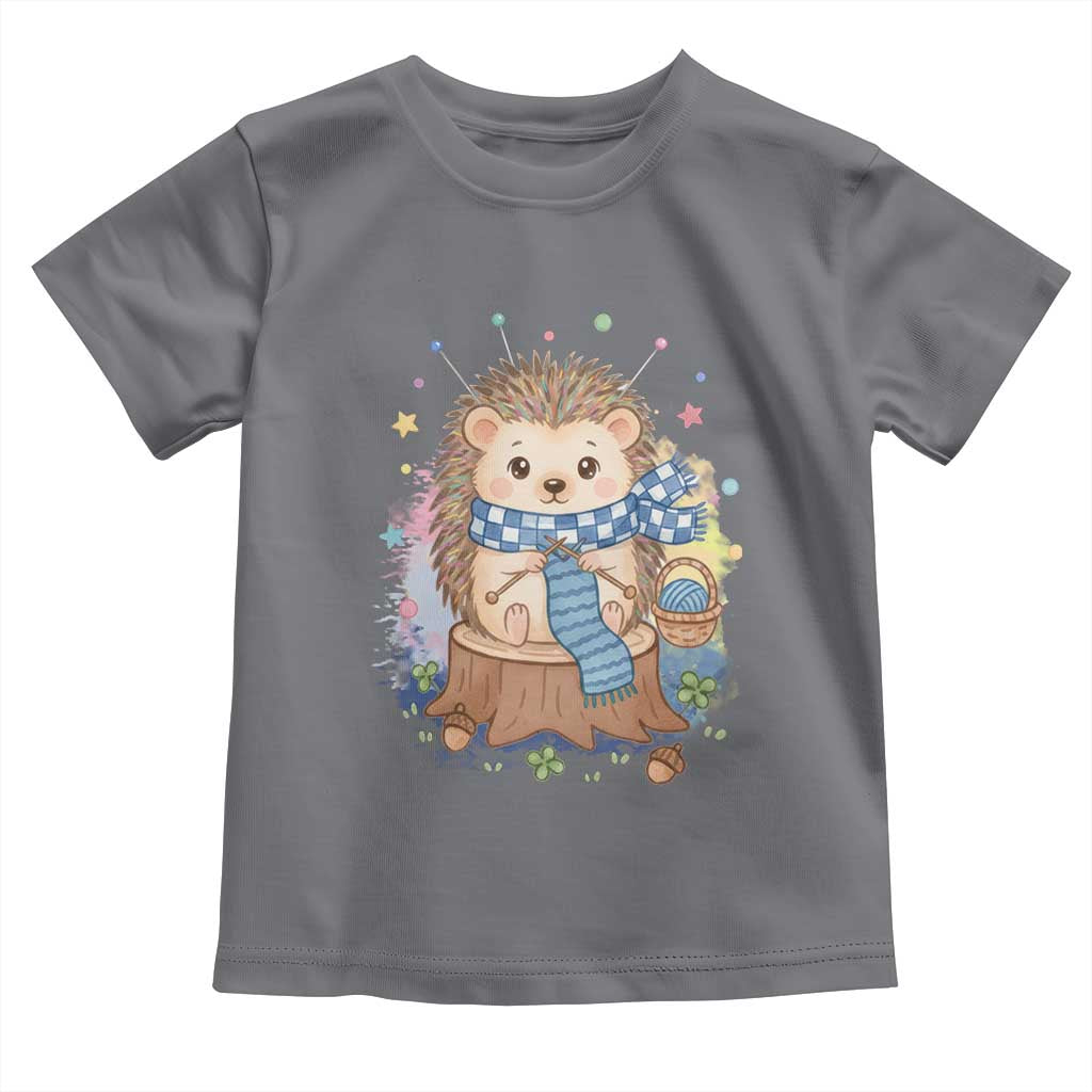 Cute Hedgehog Knitting Toddler T Shirt Gift For Crocheter TS12 Charcoal Print Your Wear