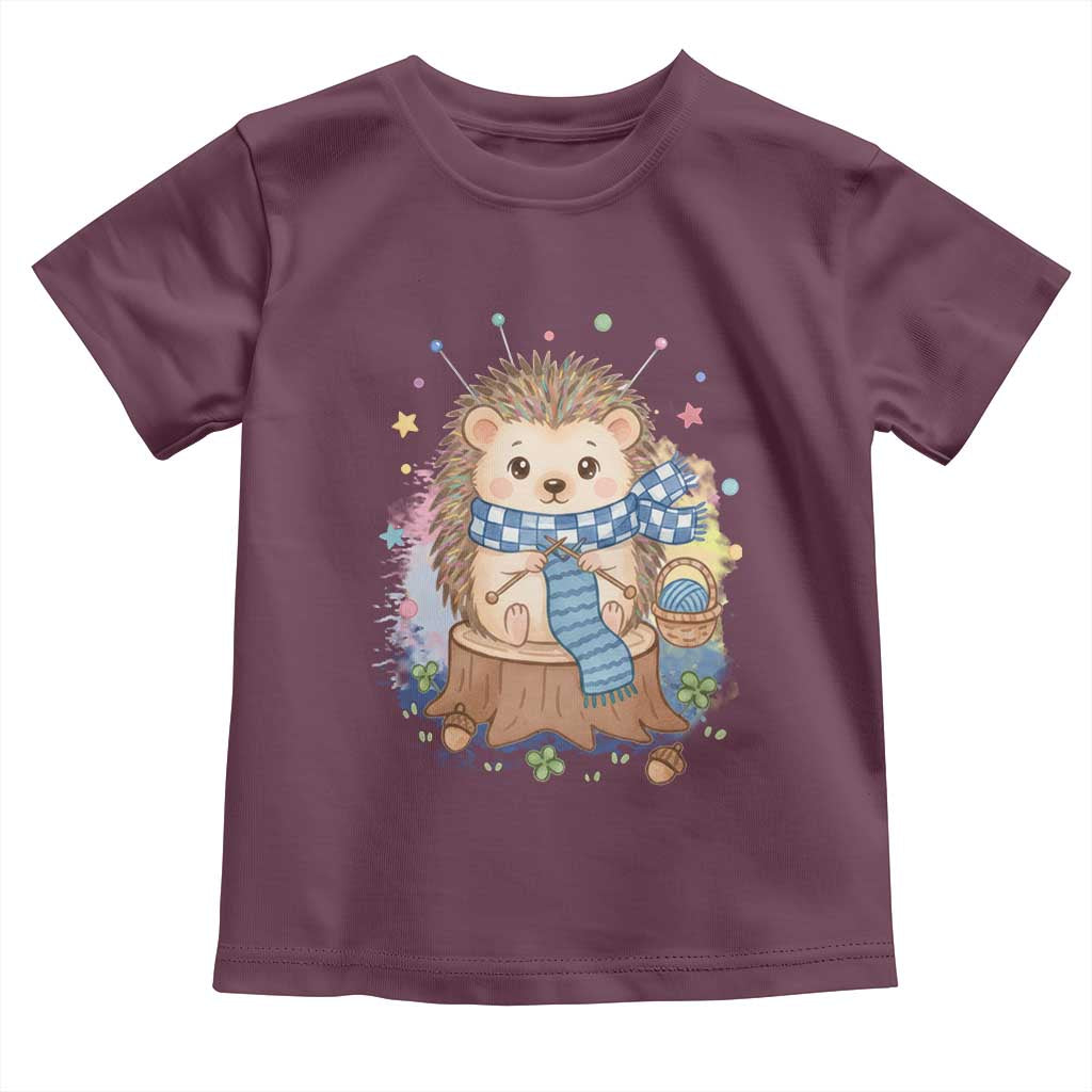 Cute Hedgehog Knitting Toddler T Shirt Gift For Crocheter TS12 Maroon Print Your Wear