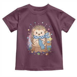 Cute Hedgehog Knitting Toddler T Shirt Gift For Crocheter TS12 Maroon Print Your Wear
