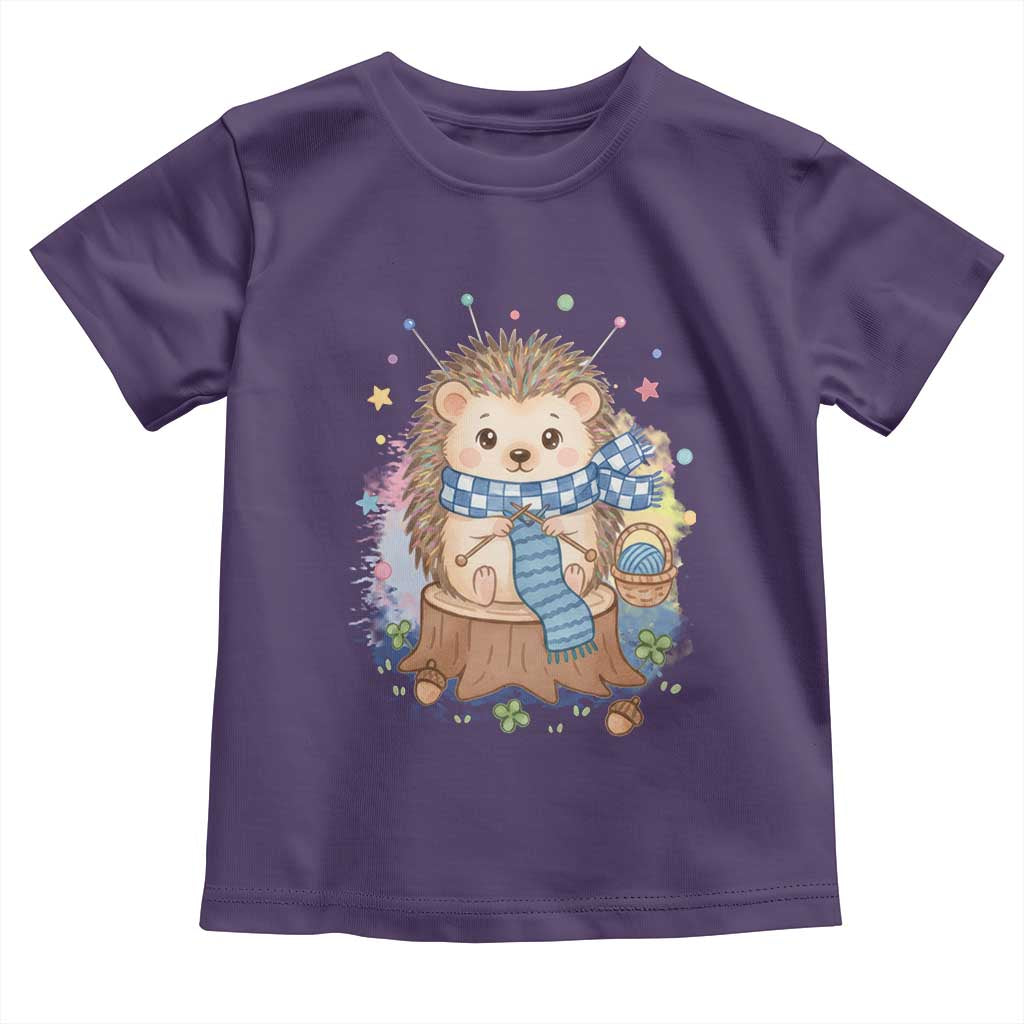 Cute Hedgehog Knitting Toddler T Shirt Gift For Crocheter TS12 Purple Print Your Wear