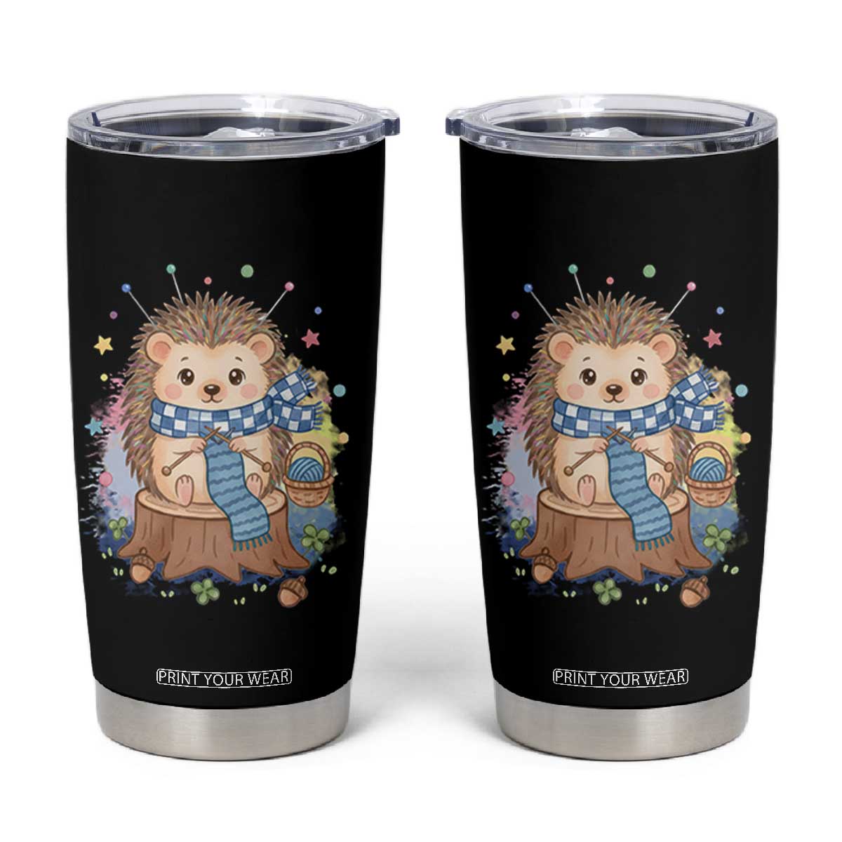 Cute Hedgehog Knitting Tumbler Cup Gift For Crocheter TS12 Black Print Your Wear
