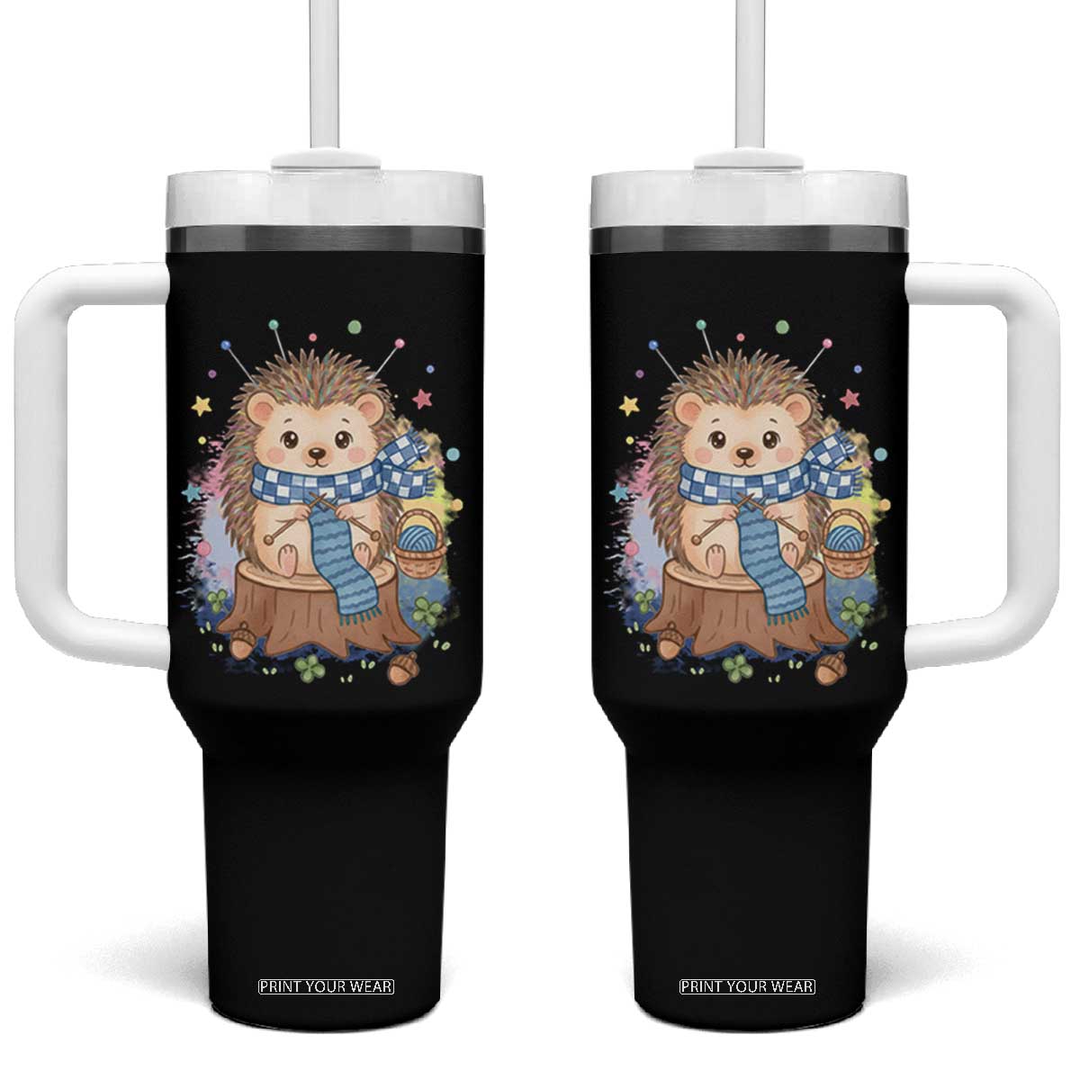 Cute Hedgehog Knitting Tumbler With Handle Gift For Crocheter TS12 One Size: 40 oz Black Print Your Wear