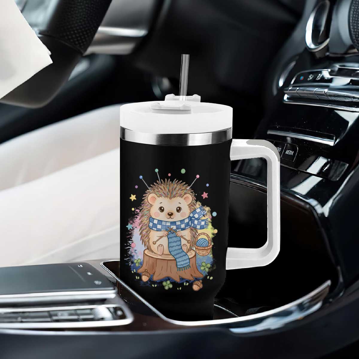 Cute Hedgehog Knitting Tumbler With Handle Gift For Crocheter TS12 Print Your Wear