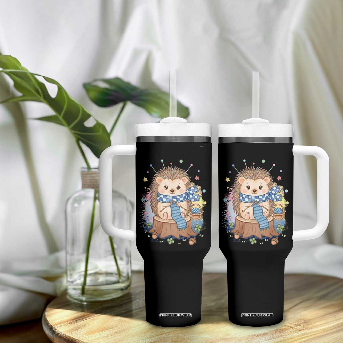 Cute Hedgehog Knitting Tumbler With Handle Gift For Crocheter TS12 Print Your Wear