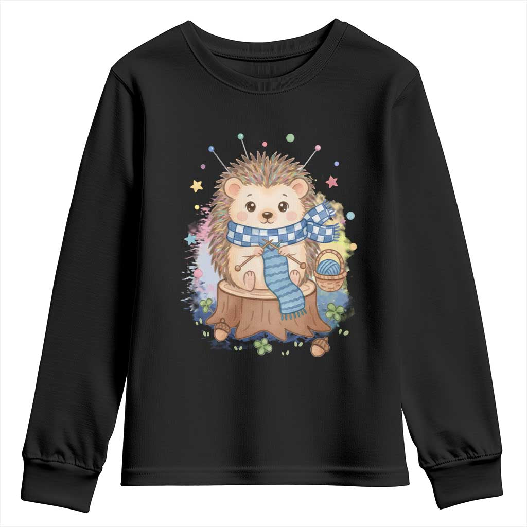 Cute Hedgehog Knitting Youth Sweatshirt Gift For Crocheter TS12 Black Print Your Wear