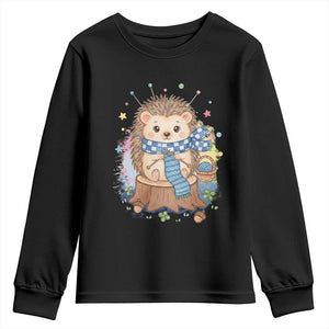 Cute Hedgehog Knitting Youth Sweatshirt Gift For Crocheter TS12 Black Print Your Wear