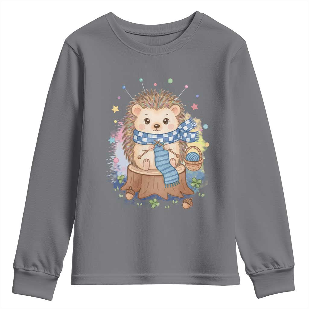 Cute Hedgehog Knitting Youth Sweatshirt Gift For Crocheter TS12 Charcoal Print Your Wear