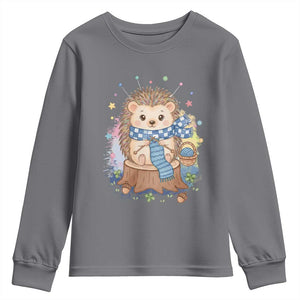 Cute Hedgehog Knitting Youth Sweatshirt Gift For Crocheter TS12 Charcoal Print Your Wear