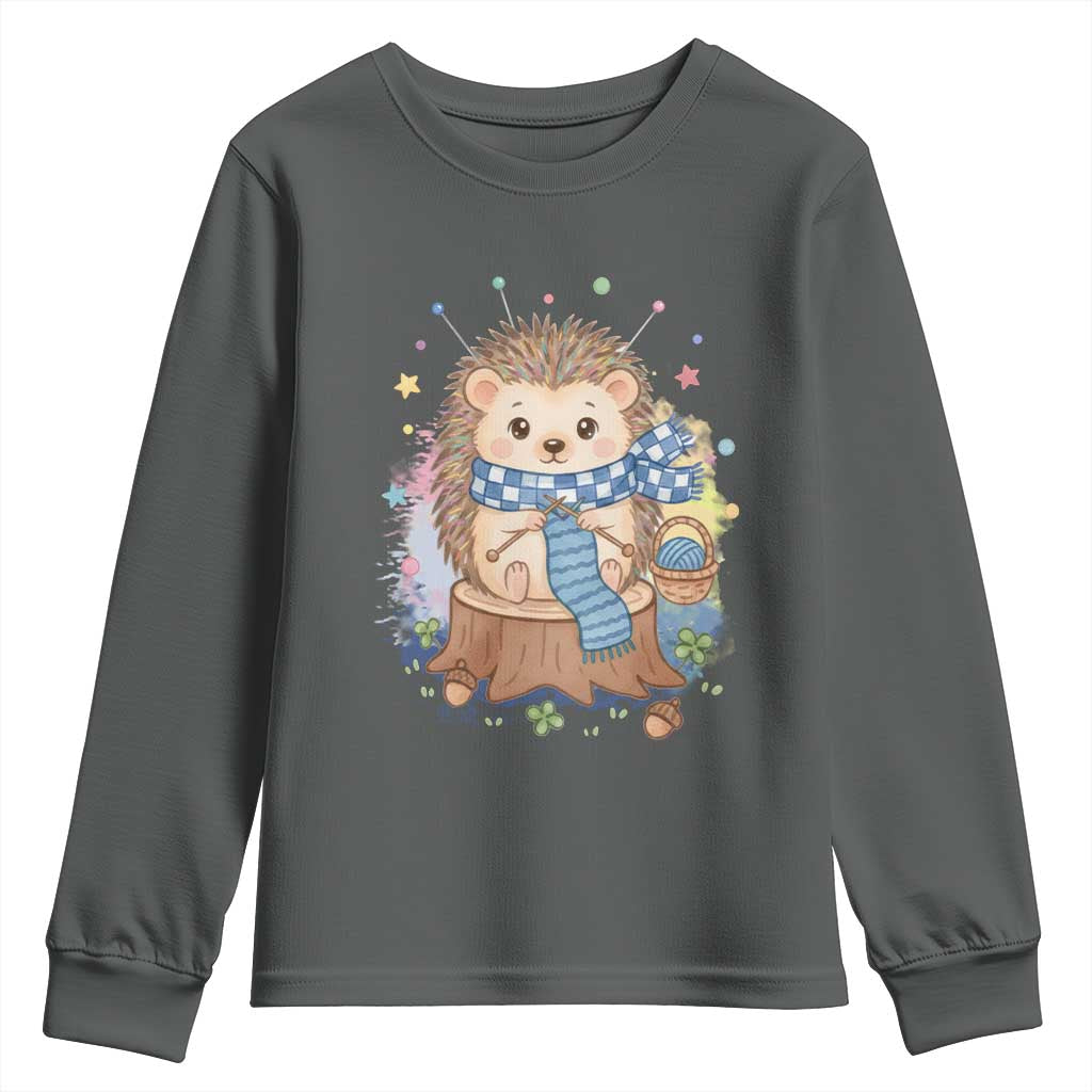 Cute Hedgehog Knitting Youth Sweatshirt Gift For Crocheter TS12 Dark Heather Print Your Wear