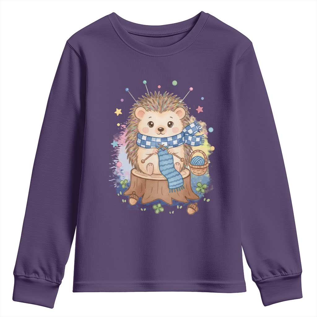 Cute Hedgehog Knitting Youth Sweatshirt Gift For Crocheter TS12 Purple Print Your Wear