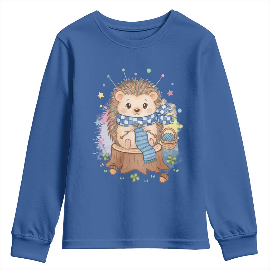 Cute Hedgehog Knitting Youth Sweatshirt Gift For Crocheter TS12 Royal Blue Print Your Wear