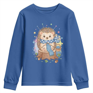 Cute Hedgehog Knitting Youth Sweatshirt Gift For Crocheter TS12 Royal Blue Print Your Wear