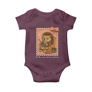 Cute Hedgehog Knitting Baby Onesie Christmas Holiday Gift TS12 Maroon Print Your Wear