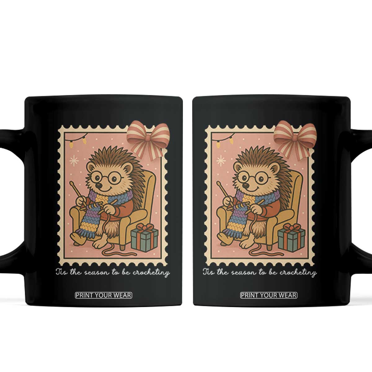 Cute Hedgehog Knitting Coffee Mug Christmas Holiday Gift TS12 Black Print Your Wear