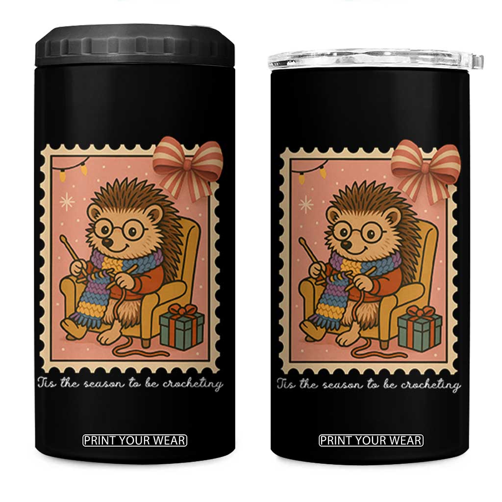 Cute Hedgehog Knitting 4 in 1 Can Cooler Tumbler Christmas Holiday Gift TS12 One Size: 16 oz Black Print Your Wear