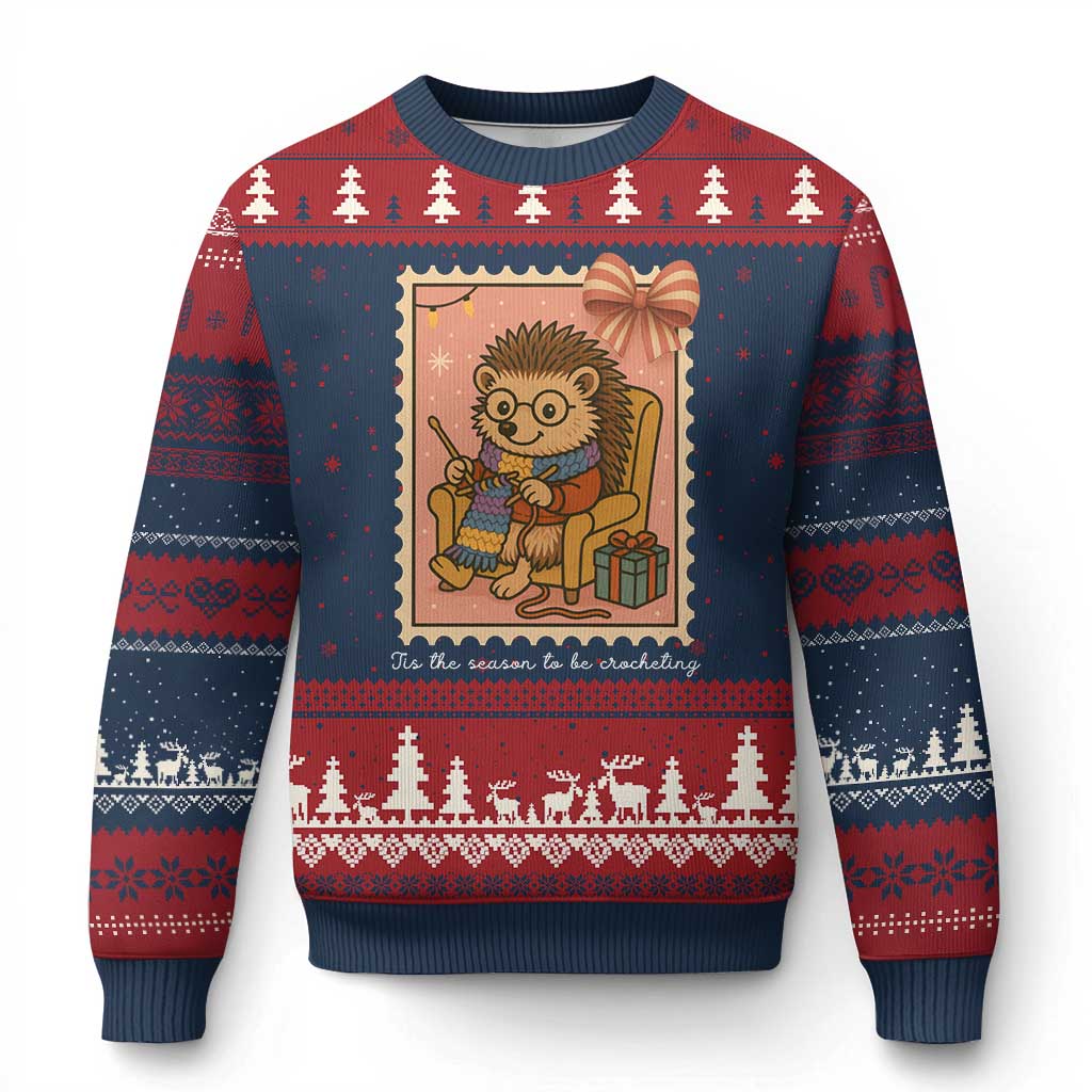 Cute Hedgehog Knitting Ugly Christmas Sweater Xmas Holiday Gift TS12 Navy Red Print Your Wear