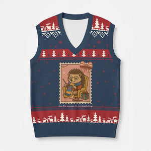 Cute Hedgehog Knitting V-Neck Knit Sweater Vest Xmas Holiday Gift TS12 Navy Red Print Your Wear