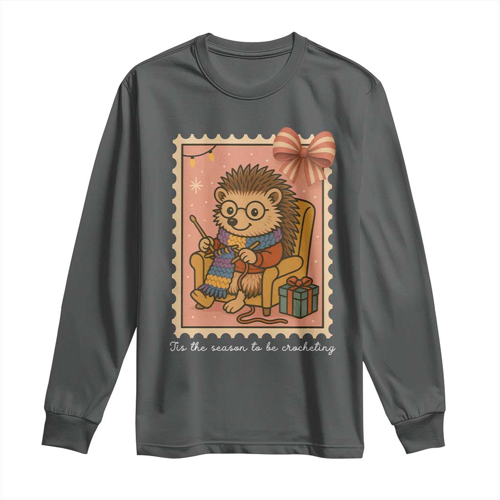 Cute Hedgehog Knitting Long Sleeve Shirt Christmas Holiday Gift TS12 Dark Heather Print Your Wear