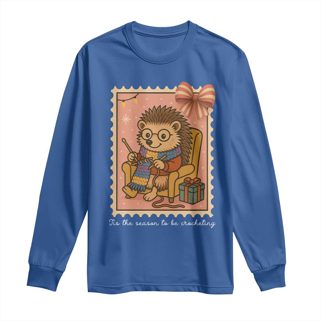 Cute Hedgehog Knitting Long Sleeve Shirt Christmas Holiday Gift TS12 Royal Blue Print Your Wear