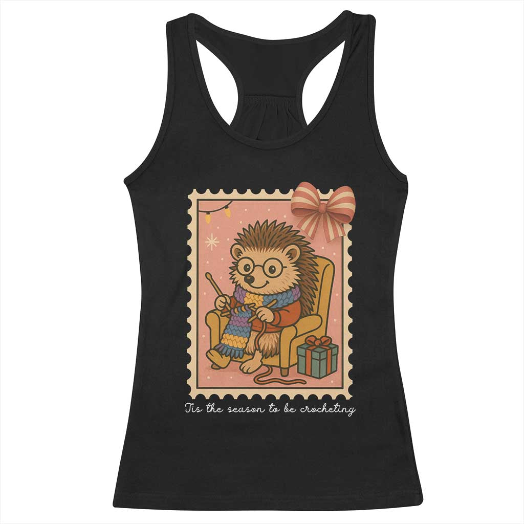 Cute Hedgehog Knitting Racerback Tank Top Christmas Holiday Gift TS12 Black Print Your Wear