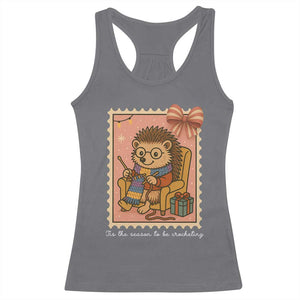 Cute Hedgehog Knitting Racerback Tank Top Christmas Holiday Gift TS12 Charcoal Print Your Wear