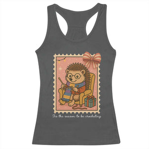 Cute Hedgehog Knitting Racerback Tank Top Christmas Holiday Gift TS12 Dark Heather Print Your Wear