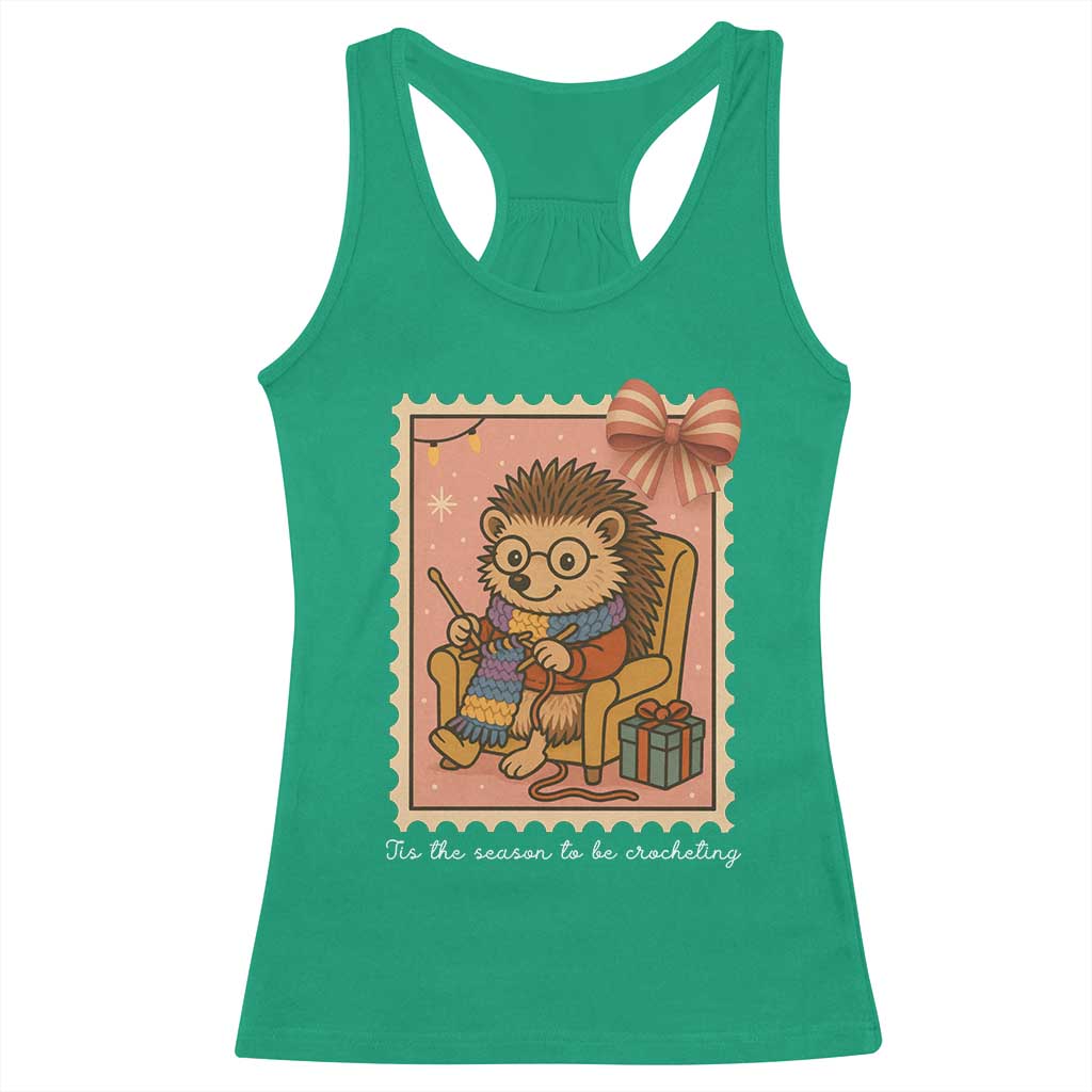 Cute Hedgehog Knitting Racerback Tank Top Christmas Holiday Gift TS12 Irish Green Print Your Wear