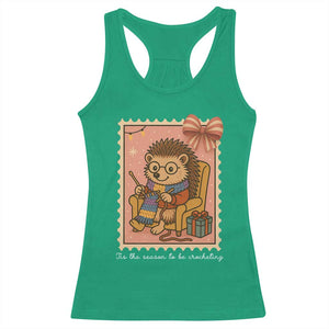 Cute Hedgehog Knitting Racerback Tank Top Christmas Holiday Gift TS12 Irish Green Print Your Wear