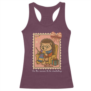 Cute Hedgehog Knitting Racerback Tank Top Christmas Holiday Gift TS12 Maroon Print Your Wear