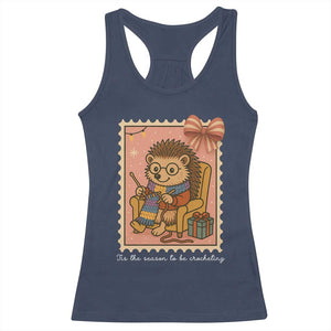 Cute Hedgehog Knitting Racerback Tank Top Christmas Holiday Gift TS12 Navy Print Your Wear