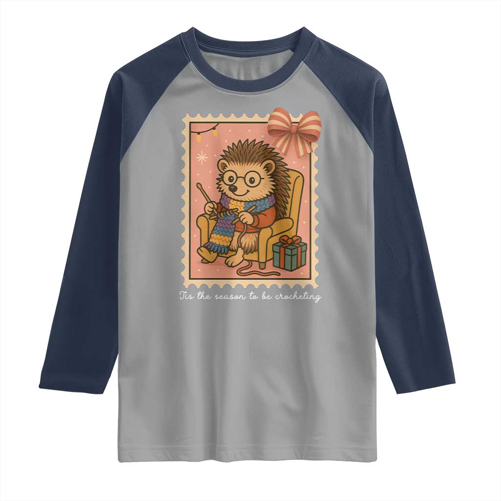 Cute Hedgehog Knitting Raglan Shirt Christmas Holiday Gift TS12 Sport Gray Navy Print Your Wear