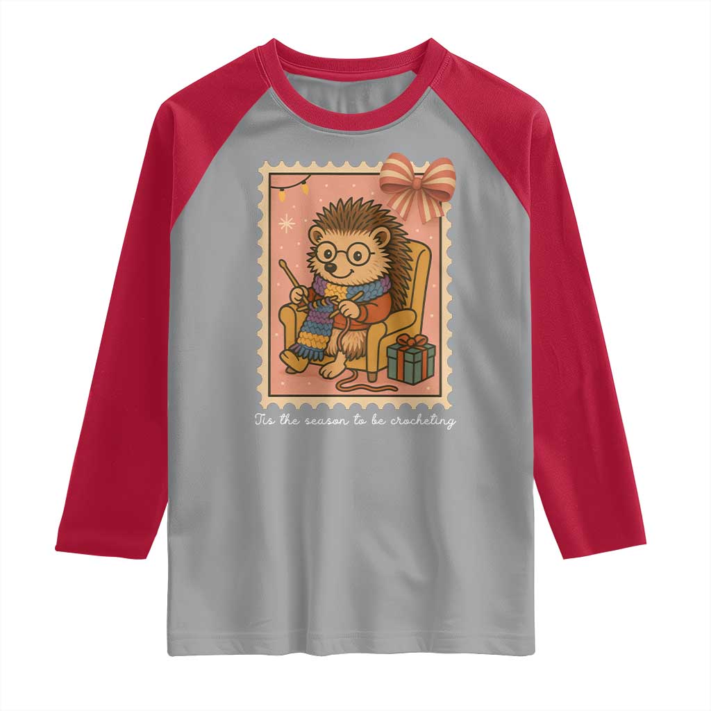 Cute Hedgehog Knitting Raglan Shirt Christmas Holiday Gift TS12 Sport Gray Red Print Your Wear